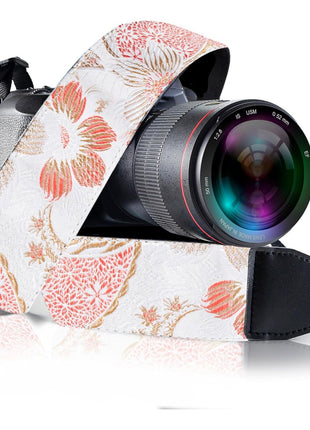 Camera Strap - Shoulder, Crossbody & Neck Camera Strap for Photographers, Fits All Cameras, Canon Nikon Sony Fujifilm, Padded Strap W/ Quick Release, Embroidered Cotton & Leather Ends, Blue
