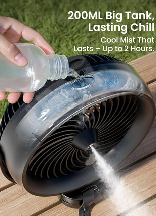 Koonie 10000mAh Battery Operated Misting Fan with Clip, Portable 8'' Mist Fan for Desk with Max. 48 Hours Runtime, 3Speeds, 2 Spray Modes, 200ML Tank for Golf Cart Home Office Travel Camping Stroller