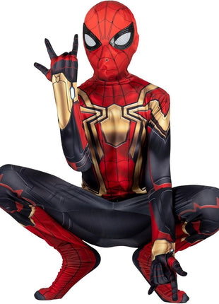 Marvel Integrated Spider-Man Official Youth Deluxe Zentai Costume - Deluxe Two-Way Stretch Spandex with Invisible Zippers and Wrist Openings for Added Convenience (M) Multi