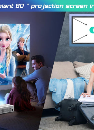 TMY Projector with WiFi and Bluetooth【80" screen included】Native 1080P Outdoor Projector, 4K Supported Portable Projector, Compatible with iOS/Android/PC/TV Stick/HDMI/USB, Indoor Outdoor Use