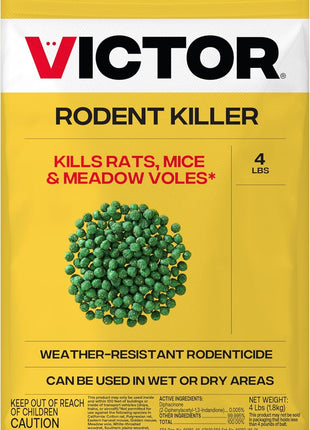 Victor Rat Poisoning for Inside & Outdoor Use - Kills Rats, Mice, Meadow Voles, Mouse Poisoning for Indoor & Outside Areas, Ready-to-Use, Yellow, M925, 4 lbs