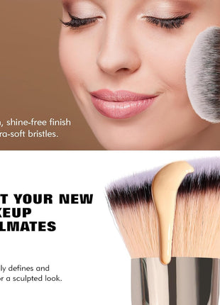 Dual-Ended Foundation Brush: Round & Angled makeup brushes, 100% Vegan Synthetic Makeup Brush for Flawless Blending and Application of Liquid, Powder, Cream, Blush