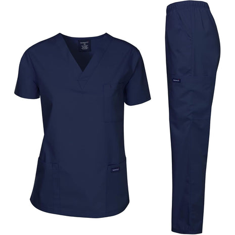 Dagacci Medical Uniform Womens and Mens Scrub Set Unisex Medical Scrub Shirt Top and Pant, Navy, Medium