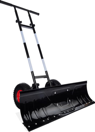 Best Choice Products 36in Heavy-Duty 2-Wheel Snow Pusher Hand Plow for Snow Removal w/Wheels, Adjustable Handle, Blade Angle, Reflective Tape - Black