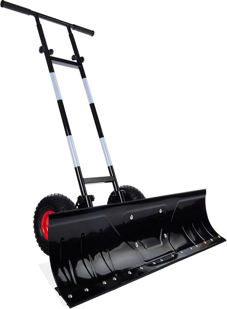 Best Choice Products 36in Heavy-Duty 2-Wheel Snow Pusher Hand Plow for Snow Removal w/Wheels, Adjustable Handle, Blade Angle, Reflective Tape - Black