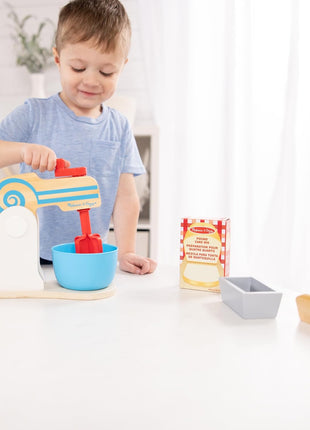 Melissa & Doug Wooden Make-a-Cake Mixer Set (11 pcs) - Play Food and Kitchen Accessories - FSC Certified