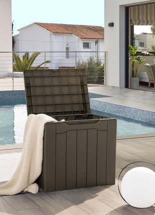 JUMMICO 31 Gallon Resin Deck Box Waterproof Indoor Outdoor Storage Boxes for Patio Furniture Cushions and Garden Tools (Brown)