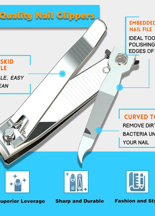 firiKer Nail Clipper Set,Premium Stainless Steel Fingernail and Toenail Clipper Cutters with Nail File, Sharp Effortless Nail Clippers Set for Men & Women(Silver)