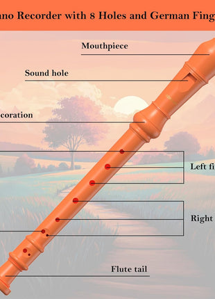 SDREAM Soprano Recorder Instrument for Kids and Adults - Beginner 8 Hole German Fingering Recorder Flute With Cleaning Rod, Packing Bag and Sheet Music (Orange)