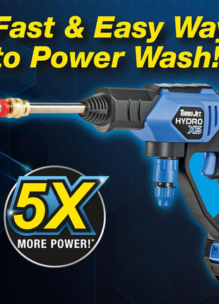 Ontel Turbo Jet HydroX5 Pro Portable Cordless Pressure Washer (21V 3000mAh Battery), 6-in-1 Nozzle, Dual Water Source, 16ft Detachable Hose