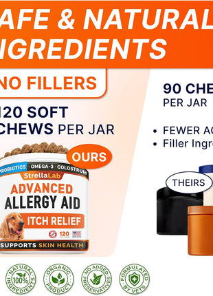 Allergy Relief + Advanced Allergy Bundle - Itchy Skin + Allergy & Itch Relief - Omega 3&Pumpkin + Probiotics - Dogs Itching & Licking Treats + Hot Spots - 300 Ct - Chicken + Bacon Flavor - Made in USA