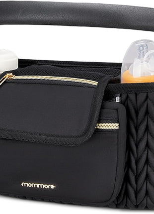 mommore Universal Stroller Organizer with Insulated Cup Holders | Non-Slip Stroller Caddy Baby Essentials with Detachable Phone Bag, Fits for Uppababy, Baby Jogger, Britax Strollers