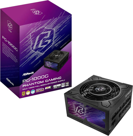 ASRock Phantom Gaming PG-1000G 1000W Power Supply Individual Braided Pattern 10 Years Warranty Enthusiast Gamers Fully Modular Japanese Capacitor 80 Plus Gold Cybenetics ATX3.1 PCIe5.1 12V-2x6 Cable