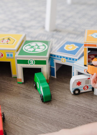 Melissa & Doug Nesting and Sorting Blocks - 6 Buildings, 6 Wooden Vehicles - FSC Certified