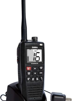 Uniden Atlantis 275 Handheld Two-Way VHF Marine Radio, Floating IPX8 Submersible Waterproof, Large Dual-Color Screen, 6-Watt, All USA/International/Canadian Marine Channels, NOAA Weather Alerts
