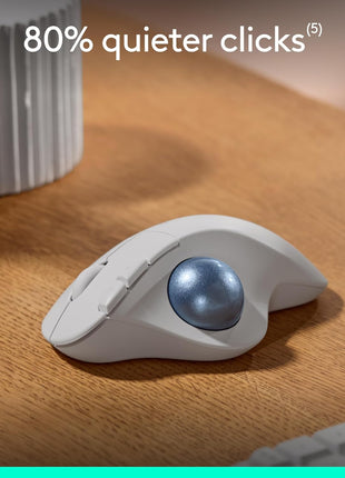 Logitech Ergo M575S Wireless Trackball Mouse, Wireless Ergonomic Mouse with Bluetooth and Encrypted Dongle, Comfortable Thumb Control, Precise and Smooth Tracking, for PC/Mac - Off-White Blue Ball