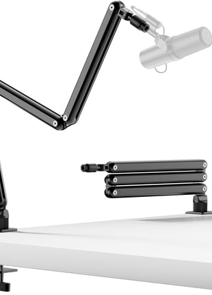 TODI Mic Arm for Lightweight Mics, Microphone Arm Rotatable, Storable Desk Mic Stand for Bear 3LB with Mount Clamp, Mic Stand Boom Arm with Cable Channel with 3/8'' 5/8'' Thread for Podcast, Gaming