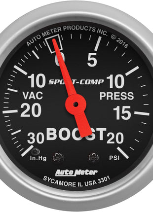 Auto Meter 3301 Sport-Comp Mechanical Boost/Vacuum Gauge, 2.3125 in.