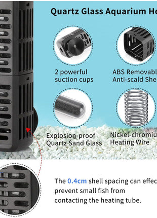 HiTauing Aquarium Heater, 50W/100W/200W/300W/500W Submersible Fish Tank Heater with Over-Temperature Protection and Automatic Power-Off When Leaving Water for Saltwater and Freshwater