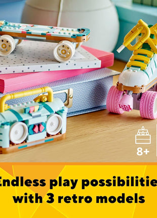LEGO Creator 3 in 1 Retro Roller Skate Building Kit, Transforms from Roller Skate Toy to Mini Skateboard to Boom Box Radio, Birthday Gift for Skaters, Cool Toy for Boys and Girls Ages 8 and Up, 31148