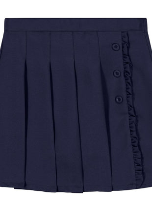 Nautica Girl's School Uniform Pleated Pull-on Scooter Skirt with Undershorts, Knit Waistband, Navy Ruffle, 10