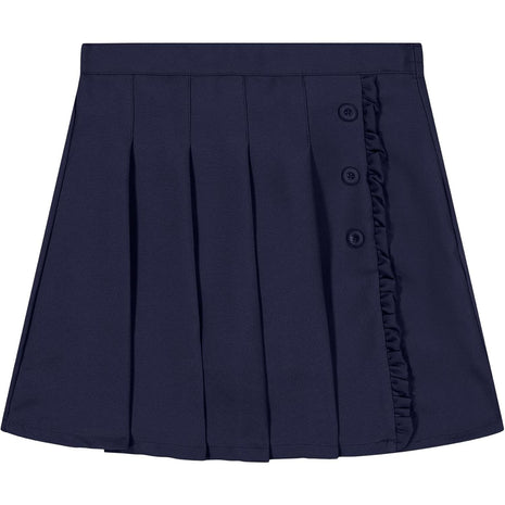 Nautica Girl's School Uniform Pleated Pull-on Scooter Skirt with Undershorts, Knit Waistband, Navy Ruffle, 10