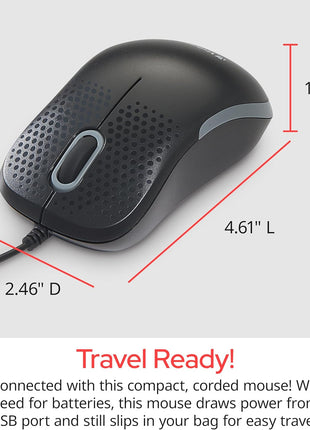 Verbatim USB Silent Corded Optical Mouse - Computer Wired Noiseless and Silent Click Mouse for Mac and PC - Black