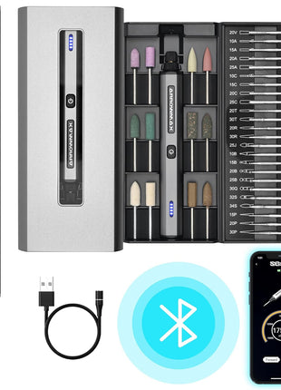 AM ARROWMAX Mini Engraving Pen, Cordless Rotary Tool with 36 Bits, Aluminum Case, Bluetooth, APP, Wireless Magnetic Charge, Engraving Tool for Jewelry, Wood, Glass, Carving (SGS MINI)