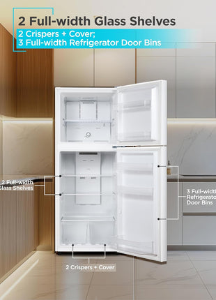 BLACK+DECKER 12.1 Cu. Ft. Top Mount Refrigerator, BR1210HW, White | 2 Door Refrigerator with Top Freezer and Adjustable Temperature Control, Full Size for Homes and Apartments, Energy Star