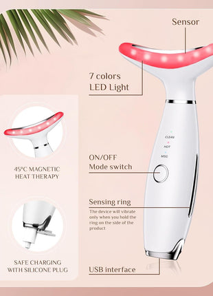 Dopsikn 7 Color Galvanic Machines - Red Light Therapy for Face and Neck, Face Massager Tool for Wrinkles, Double Chin, Vibrating Facial Massager with Thermals, White