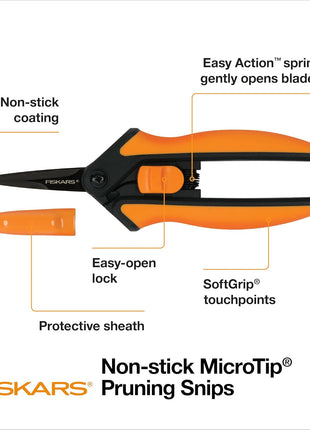 Fiskars 6" Non-Stick Pruning Snips, Resin-Resistant Garden Scissors