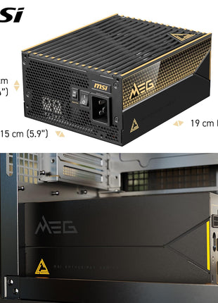 MSI MEG Ai1600T PCIE5, Fully Modular Gaming 1600W Power Supply, 80+ Titanium, Dual 12V-2x6 Cables, Server-Grade Capacitor, ATX 3.1 & PCIe 5.1 Ready, Low-Noise, Braided, 12 Year Warranty