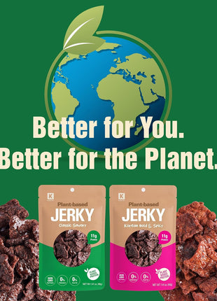 Vegan Jerky Korean Classic Savory – Umami Flavor 11g Plant-Based Non-GMO Soy Protein, Low-Fat On the Go Snack - 150 Calories Per Bag, 1.35oz. Pack of 3