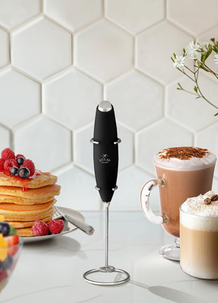 Zulay Kitchen Powerful Milk Frother Wand With Duracell Batteries - Ultra Fast Handheld Drink Mixer - Electric Whisk Foam Maker for Coffee, Lattes, Cappuccino & Matcha - Z1 Motor - Black