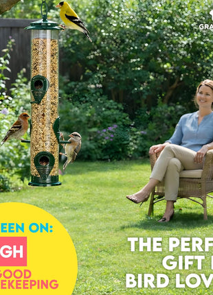 Bird Feeders for Outdoors (Green) Squirrel Proof Hanging Bird Feeder with Locking Lid & Adjustable Hanger, Chew-Proof, Weather Resistant 15 Inches 6 Port