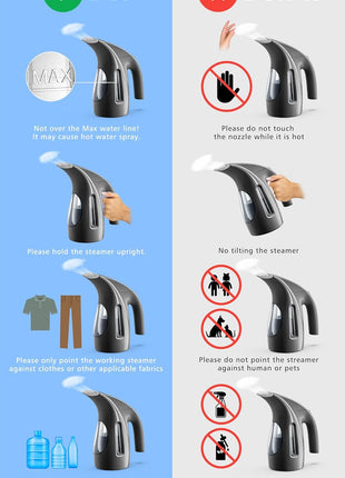 HiLIFE Steamer for Clothes, Portable Handheld Design, 240ml Big Capacity, 700W, Strong Penetrating Steam, Removes Wrinkle, for Home, Office(ONLY FOR 120V)-Black