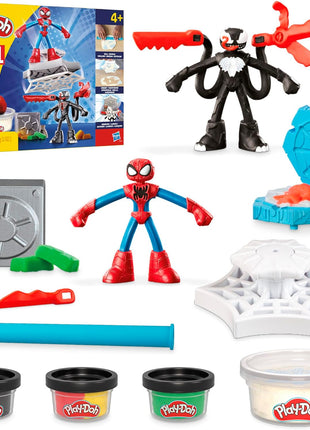 Play-Doh Marvel Spider-Man Launch & Slice Battle Playset with 2 Bendy Action Figures and 7 Accessories, Imagination Toys for Boys & Girls 4 Years & Up