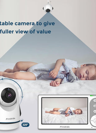 Split-Screen Baby Monitor with 2 Cameras No WiFi, 30H Battery, Pan-Tilt-Zoom, Monitor para bebés with Night Vision, 2-Way Audio, Room Temp Sensor, Lullaby, Plug & Play - Ideal for Travel