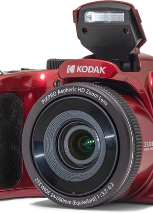 KODAK PIXPRO AZ255 16MP Digital Camera, 25x Optical Zoom, AA, OIS, Red | Image Stabilization 1080p Full HD Video 3' LCD Vlogging