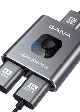 HDMI Switch 4k@60hz Splitter, GANA Aluminum Bidirectional HDMI Switcher 2 in 1 Out, Manual HDMI Hub Supports HD Compatible with Xbox PS5/4/3 Blu-Ray Player Fire Stick Roku