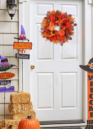 24" Fall Wreath for Front Door Outside - Sunflower, Pumpkin, Berry & Maple Leaves | Weatherproof Autumn Outdoor Wreaths with Hanger Hook for Thanksgiving, Harvest