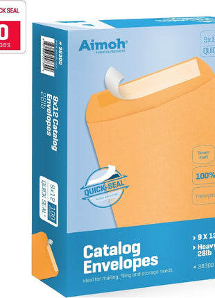 Aimoh 9 X 12 Self-Seal Brown Kraft Catalog Mailing Envelopes - 28lb - 100 Count, 9x12 Inch (38300)