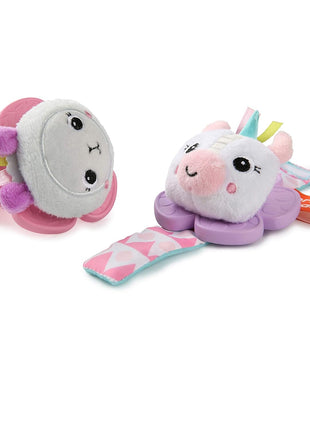 Bright Starts Rattle & Teethe Wrist Pals Toy, Unicorn & Llama, Newborn+, 2 Count