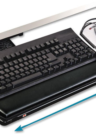 3M Keyboard Tray with Adjustable Keyboard and Mouse Platforms, Turn Knob to Adjust Height and Tilt, Swivels and Stores Under Desk, Gel Wrist Rest and Precise Mouse Pad, 17.75" Track, Black (AKT80LE)