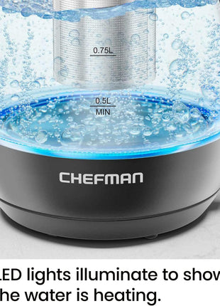 Chefman Electric Kettle with Tea Infuser, 1L 1500W, Removable Lid for Easy Cleaning, Boil Dry Protection, Stainless Steel Filter, BPA Free, Auto Shut Off Hot Water Boiler, Small Electric Tea Kettle