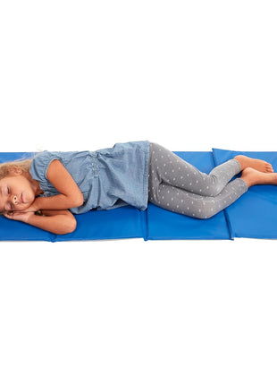 ECR4Kids Everyday Folding Rest Time Mat, 4-Section, 1in, Sleeping Pad, Blue/Grey