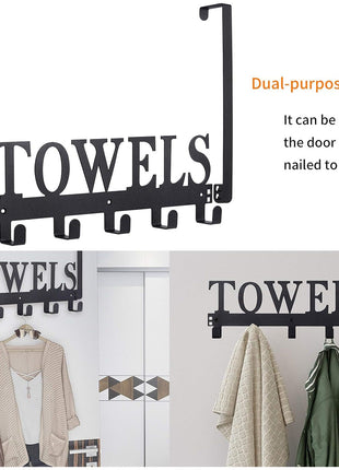 Over The Door Hooks - Towel Holder for Bathroom, Bedroom, Kitchen & Pool - Sandblasted Black Metal Wall Mount