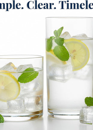 US Acrylic Classic Clear Plastic Reusable Drinking Glasses (Set of 8) 12oz Rocks & 16oz Water Cups | BPA Free Tumblers, Made in USA | Top Rack Dishwasher Safe