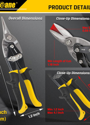 HURRICANE 10 Inch Aviation Tin Snips, Heavy Duty Metal Cutter Shears for Cutting Sheet Metal, Straight Cut Aviation Snips