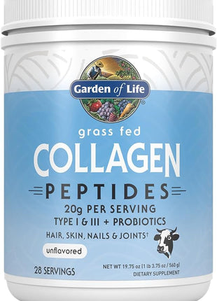 Garden of Life Grass Fed Collagen Peptides Powder Unflavored Collagen Powder for Women Men Hair Skin Nails Joints, Hydrolyzed Collagen Protein Supplements, Collagen for Women & Men, 28 Servings